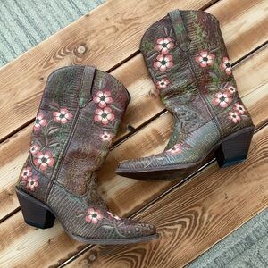 Embroidered Floral Leather Durango Cowboy Boots